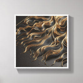 Luxury Black and Gold Filigree Waves - Elegant 3D  キャンバスプリント