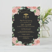 Luxury Black and Gold Floral Nursing Graduation In 招待状 (スタンド正面)
