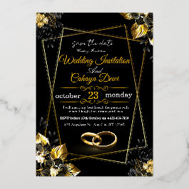 Luxury-Black-and-Gold-Floral-Wedding-Invitation- 箔招待状