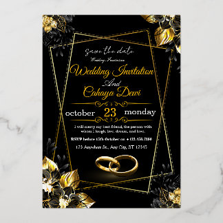 Luxury-Black-and-Gold-Floral-Wedding-Invitation- 箔招待状