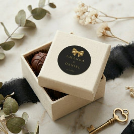 Luxury Black and Gold  Golden Bow Wedding  ラウンドシール