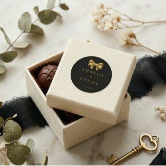 Luxury Black and Gold  Golden Bow Wedding  ラウンドシール