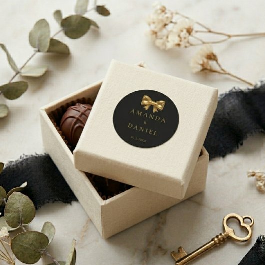 Luxury Black and Gold  Golden Bow Wedding  ラウンドシール