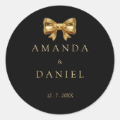 Luxury Black and Gold  Golden Bow Wedding  ラウンドシール (正面)