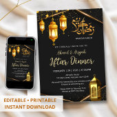 Luxury Black and Gold Lantern Iftar Dinner 招待状