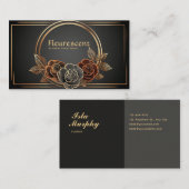 Luxury Black and Gold Line Art Rose Floral 名刺 (正面/裏面)
