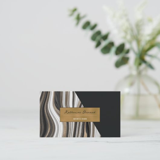 Luxury Black and Gold Marble Business Coach Card 名刺 (スタンド正面)