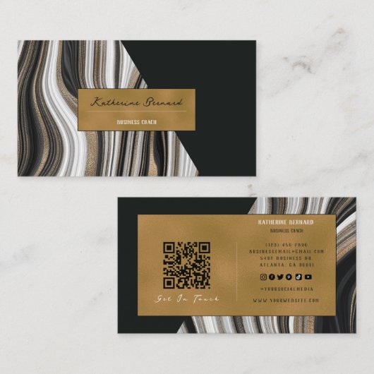 Luxury Black and Gold Marble Business Coach Card 名刺 (正面/裏面)