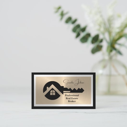 Luxury Black and Gold QR Code Photo Real Estate  名刺 (スタンド正面)