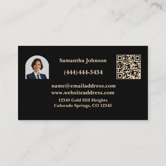 Luxury Black and Gold QR Code Photo Real Estate  名刺 (裏面)