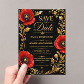 Luxury Black and Gold Red Poppy アクリル招待状 (インサイチュ (ポータブル))