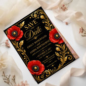 Luxury Black and Gold Red Poppy セーブザデート