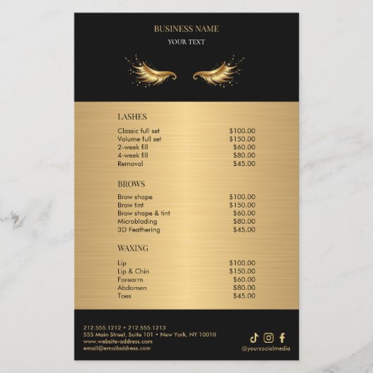 Luxury Black and Gold Salon Price List チラシ (正面)
