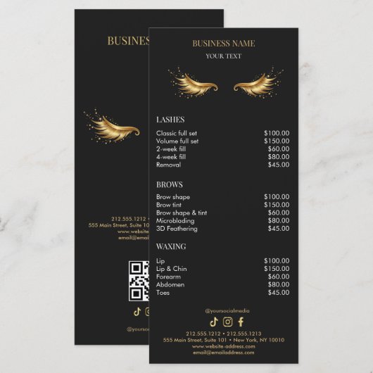 Luxury Black and Gold Salon Price List メニュー (正面/裏面)