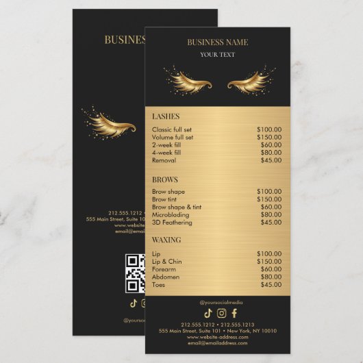 Luxury Black and Gold Salon Price List メニュー (正面/裏面)