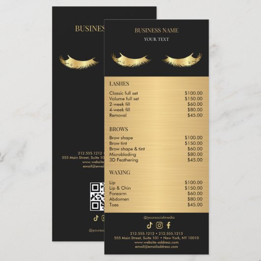 Luxury Black and Gold Salon Price List メニュー (正面/裏面)