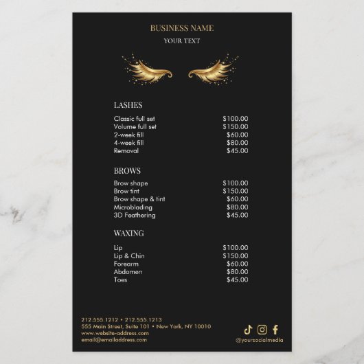 Luxury Black and Gold Salon Price List Menu チラシ (正面)