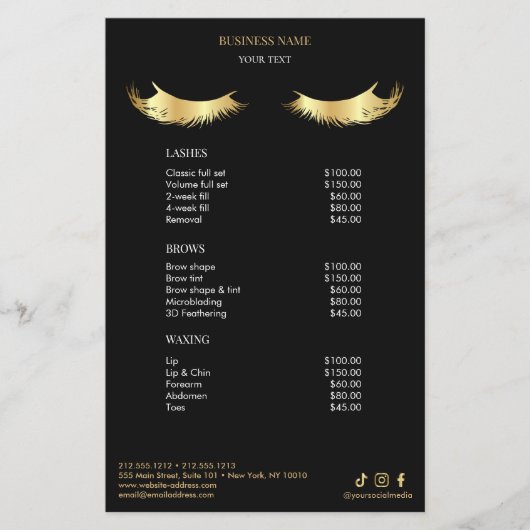 Luxury Black and Gold Salon Price List Menu チラシ (正面)