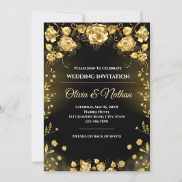Luxury Black and Gold Wedding Invitation 招待状
