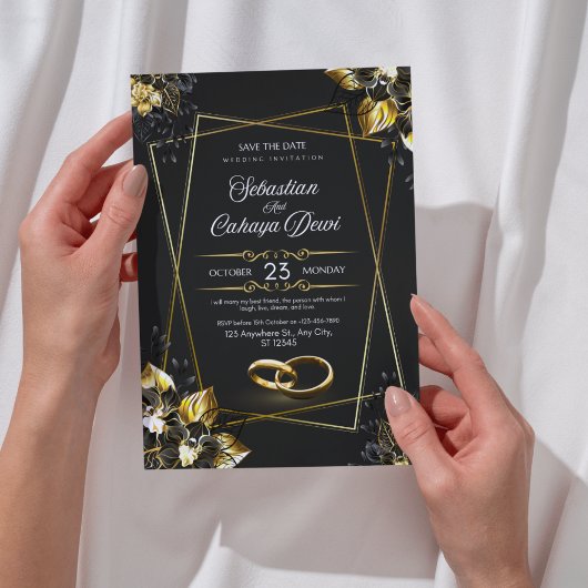 Luxury Black and Gold Wedding Invitation 招待状