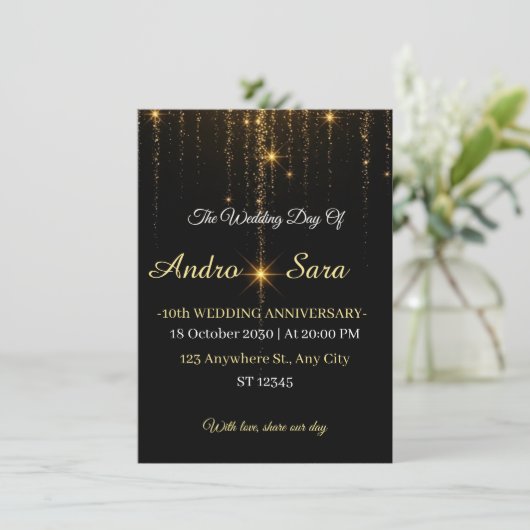 Luxury Black and Gold Wedding Invitation - Elegant (スタンド正面)