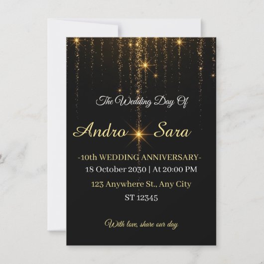 Luxury Black and Gold Wedding Invitation - Elegant (正面)