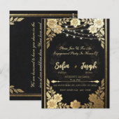 Luxury Black and Gold Wedding Invitation - Elegant ポストカード (正面/裏面)