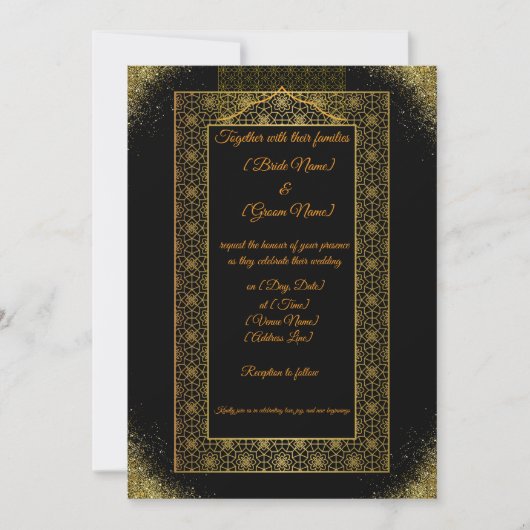 Luxury Black and Gold Wedding Invitation | Elegant 招待状 (正面)