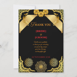 Luxury Black and Gold Wedding Thank You Card サンキューカード