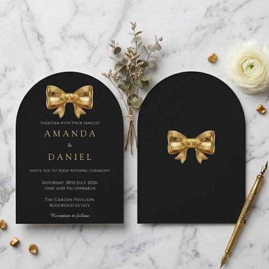 Luxury Black and Golden Bow Old Money Wedding  招待状