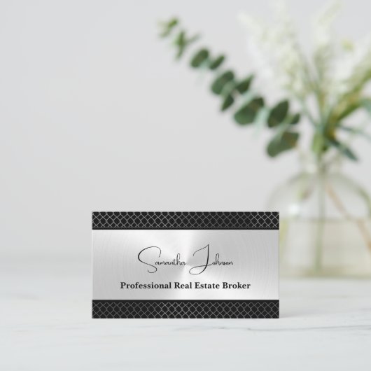 Luxury Black and Silver Real Estate Business Card 名刺 (スタンド正面)