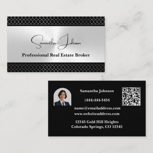 Luxury Black and Silver Real Estate Business Card 名刺 (正面/裏面)