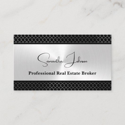 Luxury Black and Silver Real Estate Business Card 名刺 (正面)