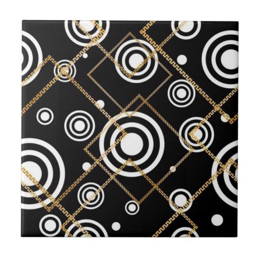 Luxury Black and White CirclesGold Chain Geometric タイル (正面)