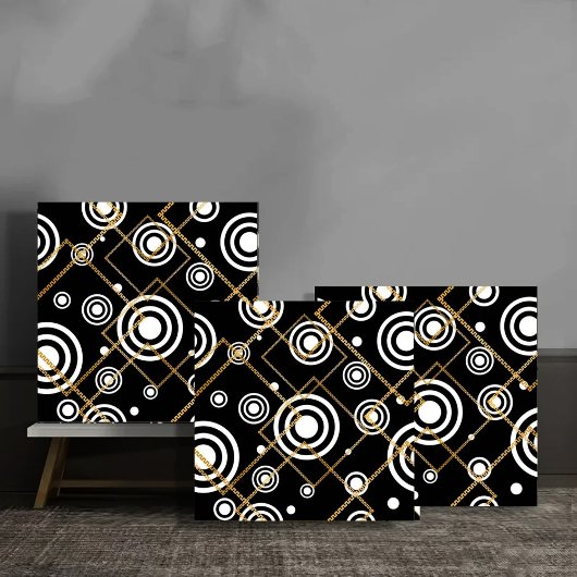 Luxury Black and White CirclesGold Chain Geometric タイル