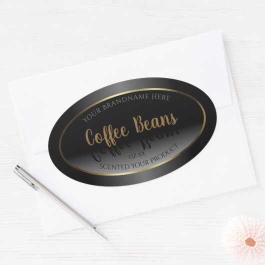 Luxury Black and White Product Labels金ゴールドフレーム 楕円形シール (封筒)