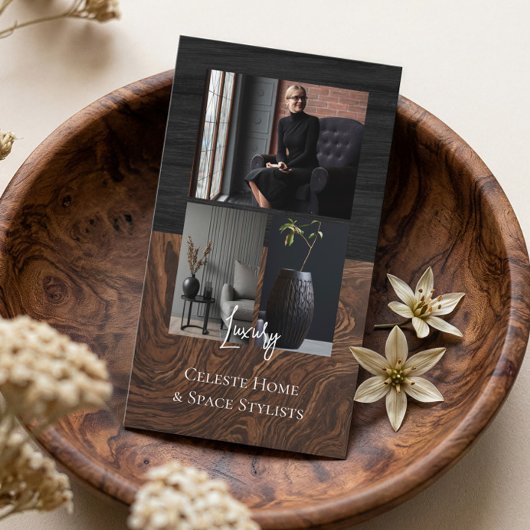 Luxury Black Elegant Photo Layout Real Estate  名刺