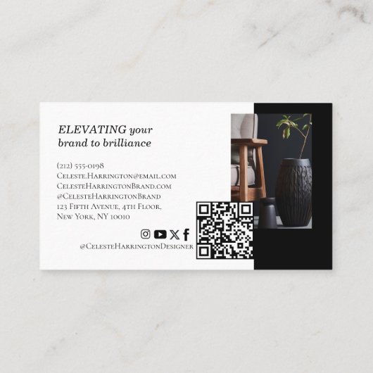 Luxury Black Elegant Photo Layout Real Estate Logo 名刺 (裏面)