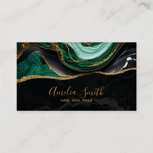 Luxury Black & Emerald Green Marble with Gold 名刺 (正面)