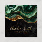 Luxury Black & Emerald Green Marble with Gold Glit スクエア名刺 (正面)