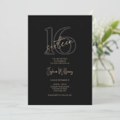 Luxury Black Gold 16th Birthday Invitation 招待状 (スタンド正面)