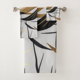 Luxury Black & Gold Abstract Line Towel Set バスタオルセット