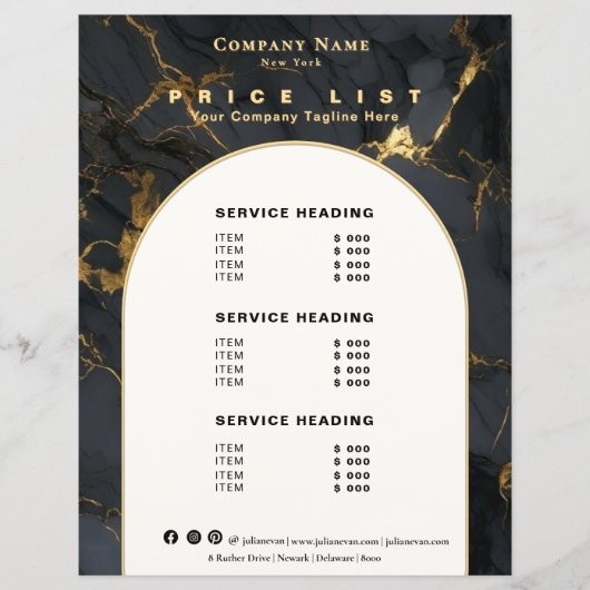 Luxury Black Gold Agate Beauty Service Price List (正面)