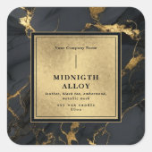 Luxury Black Gold Agate Elegant Shiny Candle Label スクエアシール (正面)