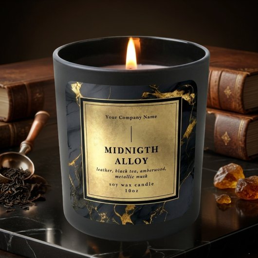 Luxury Black Gold Agate Elegant Shiny Candle Label スクエアシール