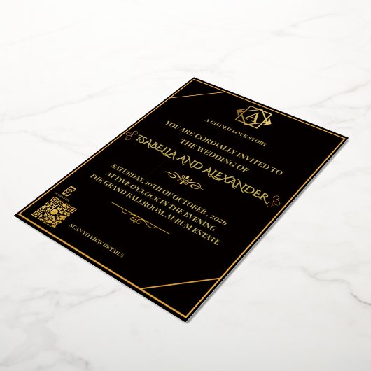 Luxury Black & Gold AR Wedding Suite - Interactive 箔招待状 (回転した状態)