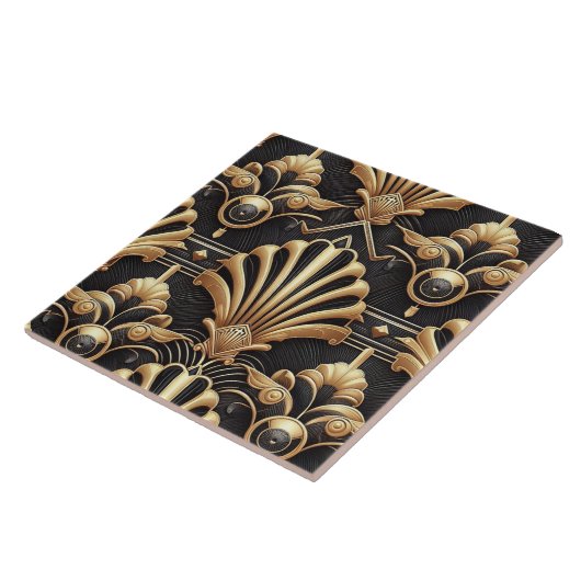 Luxury Black & Gold Art Deco Ceramic Tile  タイル (側面)