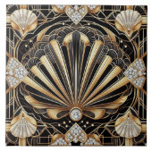 Luxury Black & Gold Art Deco Ceramic Tile  タイル (正面)