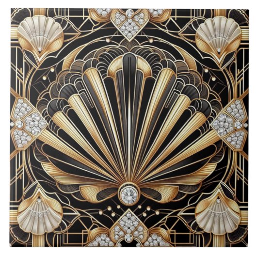 Luxury Black & Gold Art Deco Ceramic Tile  タイル (正面)