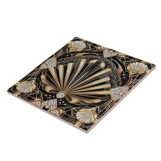 Luxury Black & Gold Art Deco Ceramic Tile  タイル (側面)